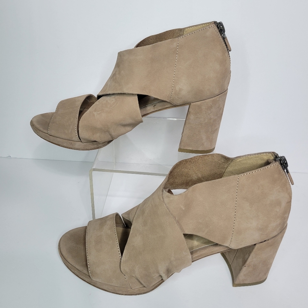 Eileen Fisher Ann Strappy Sandal Womens 8 Neutral Taupe Block Heel
